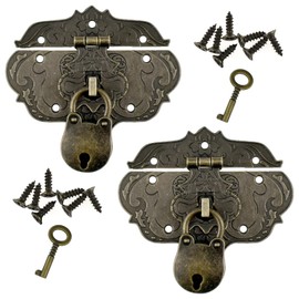 ZDRU 2-Set Antique Decorative Hasp Latch Lock Kit Bronze Tone Vintage Embossing Jewelry Box Clasp and Padlock for Wooden Case, Tool Box, Cabinet, Dresser Table, Furniture Decoration