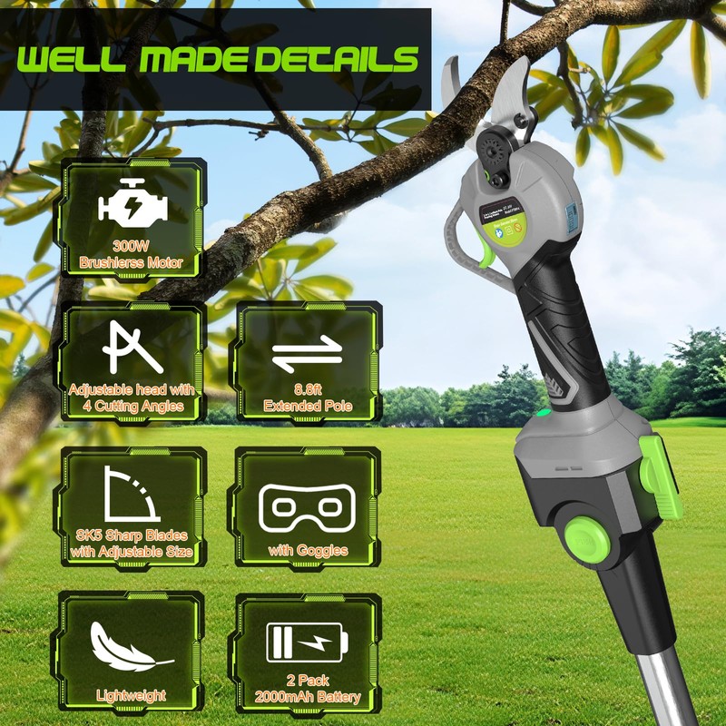 2 In 1 Pole Pruning Shears Cordless, Electric Pruning Shears