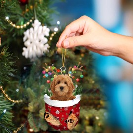 Christmas Indoor Decorations Christmas Dogs Ornament Christmas Acrylic Funny Dog Christmas Stocking Animal Ornament RED Schnoodle In Snow Pocket Christmas Ornament Glass Packs for (A, One Size)