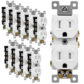 ENERLITES Duplex Receptacle Outlet, Tamper-Resistant Electrical Wall Outlets, Residential Grade, 3-Wire, Self-Grounding, 2-Pole,15A 125V, UL Listed, 61580-TR-W-10PCS, White (10 Pack)
