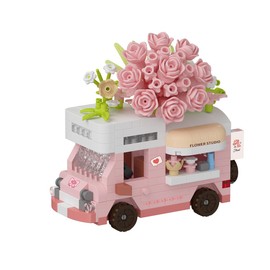 Jollcnoia Flower Camper Van Mini Gourmet Travel RV Car Micro Building Toy Little Cute Truck Mobile Van Stand Set Fun Gifts