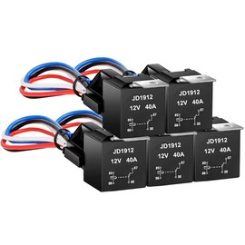 Kiligen 5pcs JD1912 4 Pole Relay Car DC12V 40A 12AWG with Harness Car Relay SPST Relay Socket Plug for Car Truck Van