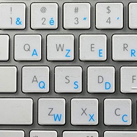 French AZERTY Keyboard Sticker with Blue Lettering ON Transparent Background is Compatible with Apple