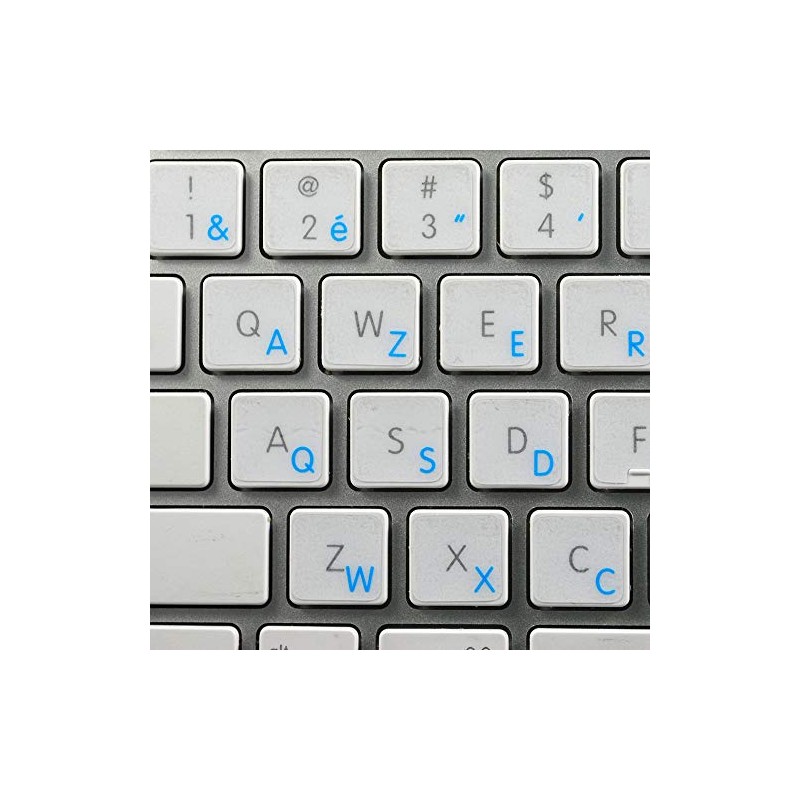 French AZERTY Keyboard Sticker with Blue Lettering ON Transparent Background