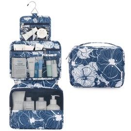 Mossio Hanging Toiletry Bag with Sturdy Hook - Large Portable Cosmetic Makeup Travel Organizer for Men & Women Blue Lotus