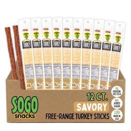 Savory Turkey, Sogo Snacks, No Sugar, 100% Free-Range, Non-GMO Turkey Sticks. No Added Nitrates, Gluten, Soy, MSG, Dairy, Nuts. Keto, Paleo Friendly (Turkey Savory, 1-oz, 12 Cnt)