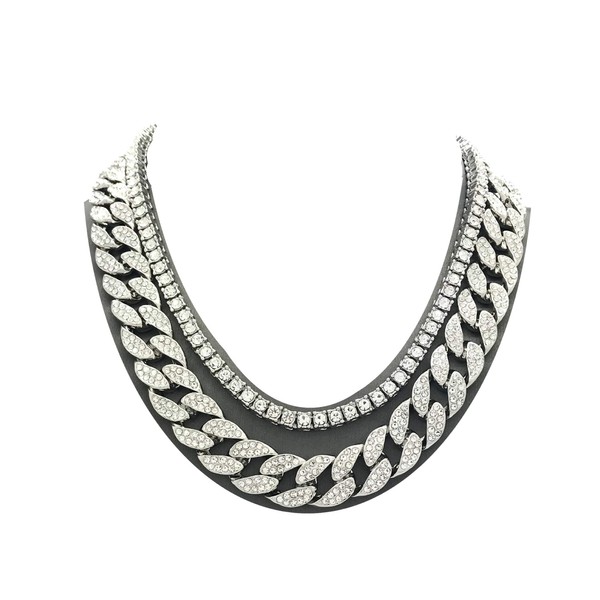 Mens Iced Out Hip Hop Silver tone CZ Miami Cuban