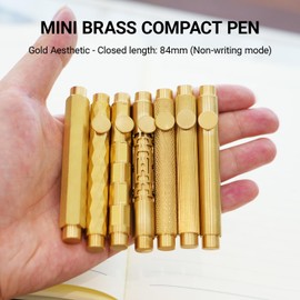 Origin-Joy Mini EDC Brass Pocket Pen, Small Short & Compact Fancy Vintage Ballpoint Pen for Travel, Unique Cool Luxury Elegant Signature Gift Pen with 4 Refills (Gold Aesthetic, Openwork Style)