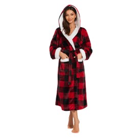 iniber Dressing Gown for Women, Soft Plush Fleece Hooded Bathrobe Plush Loungewear
