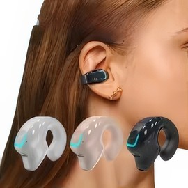 Earphone Clip Wireless Bluetooth Headphone Bone Conduction Headset High Quality TWS Auriculares Sport Noise Canceling With Mic 2Pcs White with pouch