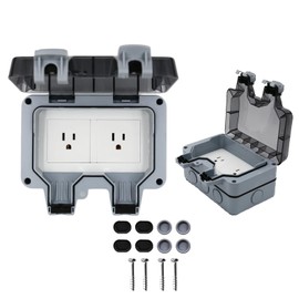 PAWFECTJEE Outdoor 2-Gang Electrical Outlet, 15A 110-250V with Weatherproof & Waterproof IP66 Rating for Garden or Workshop Use - Includes Outlet Box