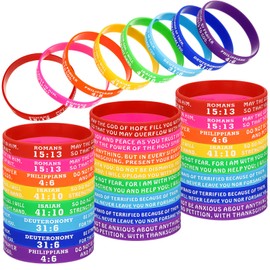 48 Pieces Bible Verse Bracelets Christian Scripture Bracelets Bulk Rubber Religious Bracelets Silicone Bible Verses Wristbands Faith Hope Belief Wristbands Bracelets