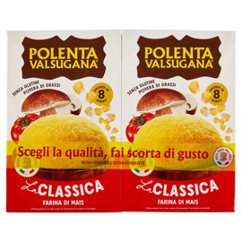 Valsugana - Polenta Rapida Gialla Bipacco, 2 Confezione da 375g. Con Farina Di Mais 100% Italiano Cotta a Vapore, Gusto Classico, Pronta in Pochi Minuti, Senza Glutine