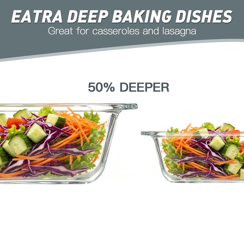 6-Piece Extra-Deep Glass Baking Dish Set with Lids, Rectangular Glass
