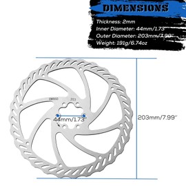 Corki Cycles Bicycle Disc Brake Disc Disc with 6 Screws for Mountain Bike, Road Bike, 1 Piece, 140mm, 160mm, 180mm, 203mm, Square Hole 203mm