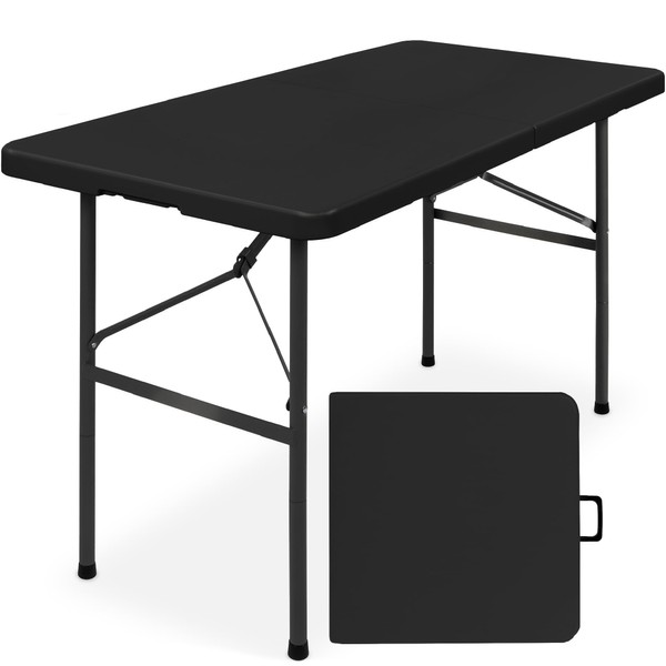 Best Choice Products 4ft Plastic Folding Table, Indoor Outdoor Heavy Duty Portable w/Handle, Lock for Picnic, Party, Camping - Black