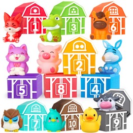 Oriate Peekaboo Learning Farm Animal Toys for Toddlers 1,2,3 Year Old, 20Pcs Farm Animals Montessori Toy for Counting Sorting Color Recognition & Matching, Finger Puppets & Stacking Toys 12M+