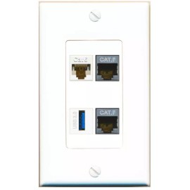 Wall Plate City [4 Ports] CAT6 2 CAT7 USB-3 Wall Plate DecorZ White