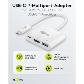 Goobay 62104 USB-C Multiport-Adapter HDMI, PD, weiß