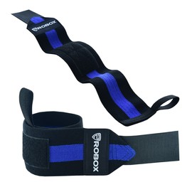 ROBOX Wrist Wraps for Weightlifting - 18" Extreme Wrist Support Braces with Thumb Loops for Heavy Lifting, Crossfit, Powerlifting, Strength Training and Workout - Men and Women (Black-Blue)