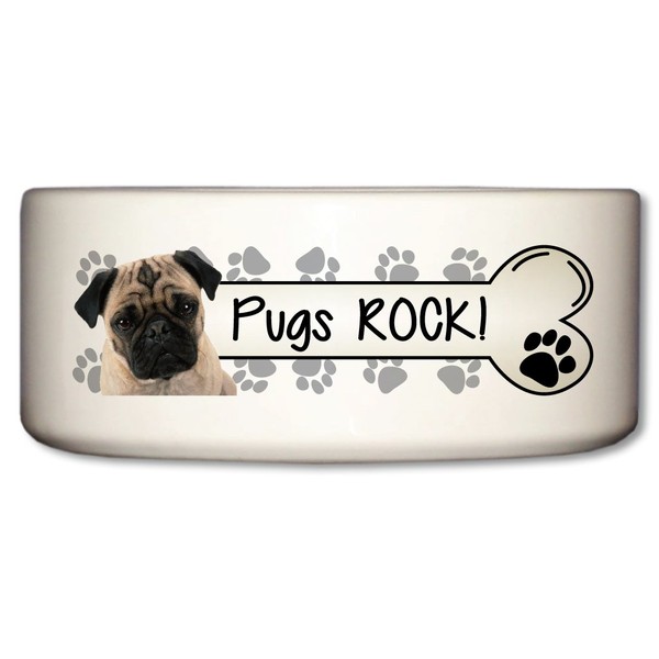 VictoryStore Pet and Dog Food Bowl - Ceramic Dog Bowl - Pugs Rock - Paw Prints Design