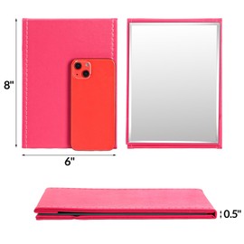 Goaste 3 Pack Portable Folding Makeup Mirror with Stand, 8x6 Inches PU Leather Travel Vanity Mirror, Adjustable Office Tabletop Mirror for Cosmetics Personal Beauty, Assorted Colors