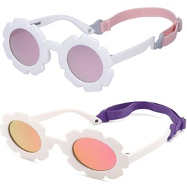 2PCS Baby Sunglasses, Flower Polarized Infant Sunglasses with Adjustable Strap for Newborn Sunglasses Boys Girls Age 0-24 Months