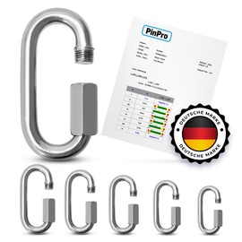 PinPro A4 Stainless Steel Screw Connector, 6 mm, Pack of 5, 1130 kg Breaking Load, Rustproof AISI 316 Screw Carabiner, Chain Connector or Chain Emergency Link