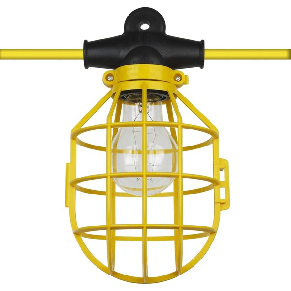 Sunlite EX100-14/2/SL Commercial-Grade Cage String, 100-Feet, 10 Medium Base Sockets (E26), Indoor, Outdoor, Construction Lighting, ETL Listed, 100 Foot, Yellow