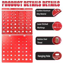 Nut and Bolt Thread Checker, Bolt Identifier Board, Bolt and Nut Identifier Gauge, Thread Checker Standard and Metric Screw Bolt Size and Thread Gauge with 14 Standard and 14 Metric Ruler(Red)