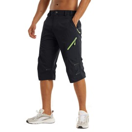 KEFITEVD Men's 3/4 Quick Dry Hiking Safari Shorts with 4 Zipper Outdoor Thin Lightweight Cycling Long Shorts Black