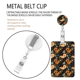 ID Badge Holder with Retractable Badge Reel Clip and Lanyard, Cute Card Name Tag Lanyard Vertical ID Protector Bage Clips for Nurse Doctor Teacher Student(Cute Funny Squirrel and Leaves)