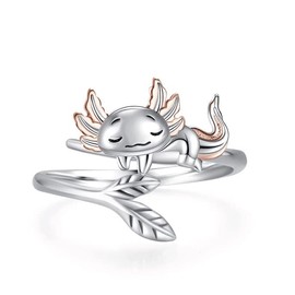 Axolotl Ring for Women Hypoallergenic 925 Sterling Silver Cute Mexican Animal Adjustable Open Ring Axolotl Jewellery Gifts, Sterling Silver, No Gemstone