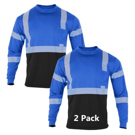 FONIRRA High Visibility Shirts for Men Reflective 2 Pack ANSI Class 2 Hi Vis Work Safety Shirts Long Sleeve (2 Blue)