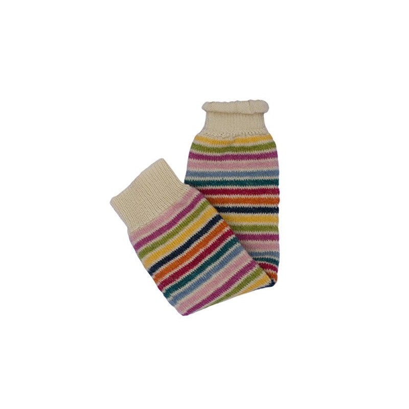 Hirsch Natur, Leg Warmers 100% Wool (kbT), Natural/striped waistband