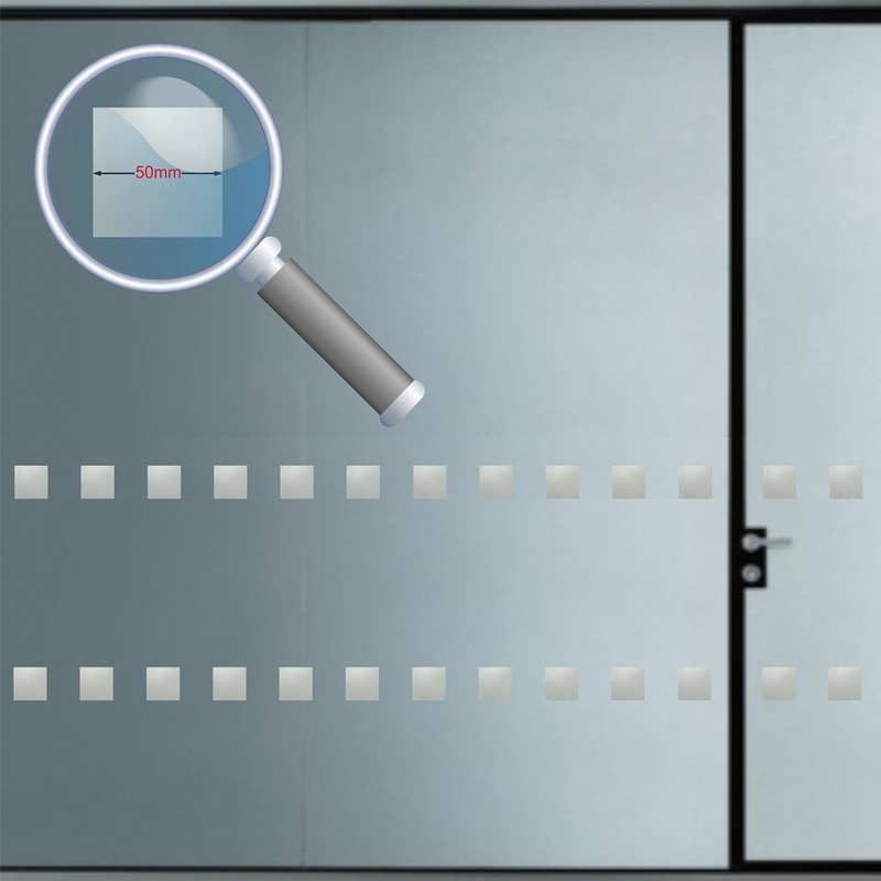 Glass Awareness Stickers 50mm Squares Etched Effect Frosted Film Patio