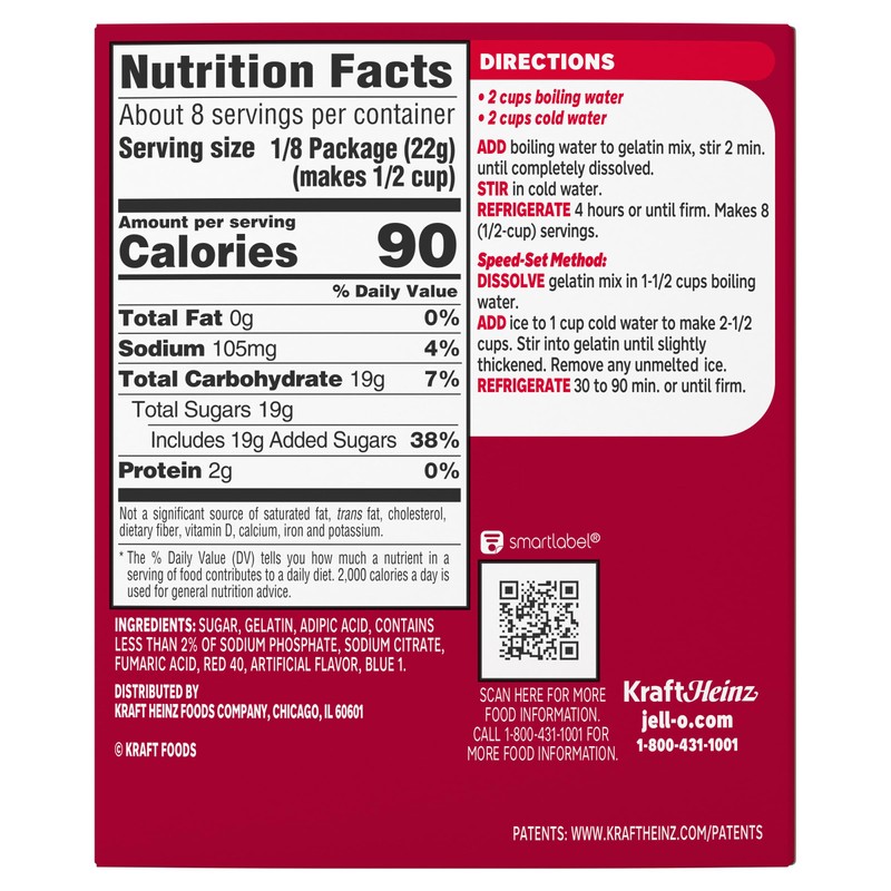 Jell-O Cherry Gelatin Dessert Mix, Family Size, 6 oz Box