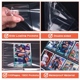 1800 Pockets Trading Card Binder Sleeves, Double-Sided Card Sleeves Binder Sheets, Clear Baseball Card Page Protectors for 3 Ring Binder Fit Game Cards, Sports Cards, Coupons, Business Cards (Clear)