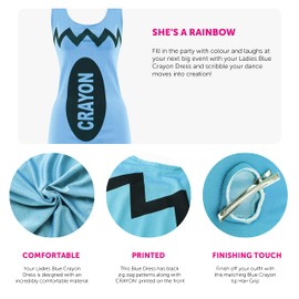 Ladies Blue Crayon Fancy Dress Costume - Large - Glitz & Glitter Dress Perfect For World Book Day School Book Week Teacher Costume