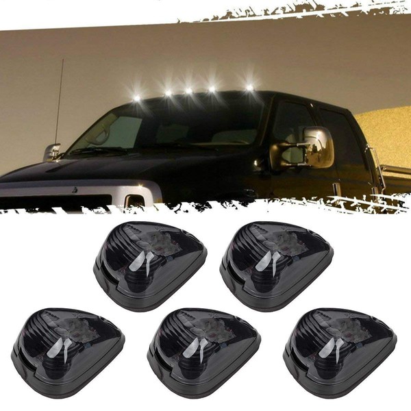 5pcs Smoke Lens With White LED Cab Roof Marker Lights,