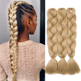 Silk-co Braiding Hair Ombre Afro Jumbo Braids 3 Bundles 24inch Hair Synthetic X Braid Hair Extensions [300g-Blond]