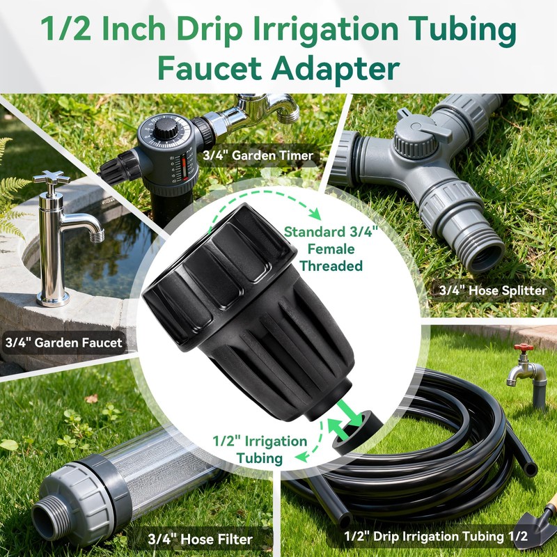 1/2 Inch Drip Irrigation Tubing Faucet Adapter, 3 Pcs 3/4"