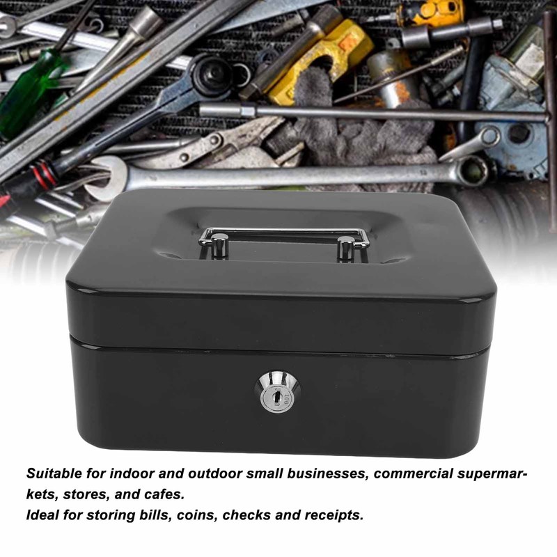 Small Locking Cash Box Portable Double Layers Safe Metal Money
