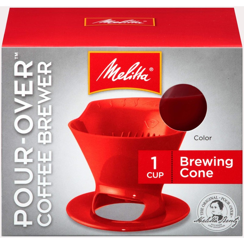 Melitta Single Cup Pour-Over Cone Coffee Brewer, Red (Pack of