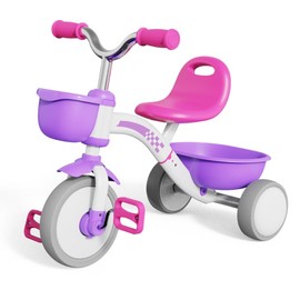 Toddler Tricycle for 2-5 Year Olds, Toddler Toys Baby Bike, Toys for Ages 2-4, 3-Level Adjustable Seat, 3 Colorful Lighting Wheels, 2 3 4 5 Year Old Girl Birthday Gifts Purple