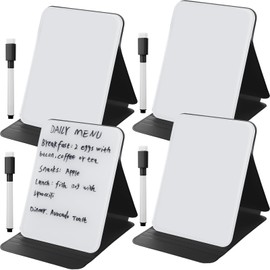 Dunzoom 4 Pcs Small Glass Desktop Whiteboard with Reversable Stand 8‘' x 6‘' Tabletop Mini Dry Erase Whiteboard Easel with 4 Markers Reusable Desk Notepad for Home Office School