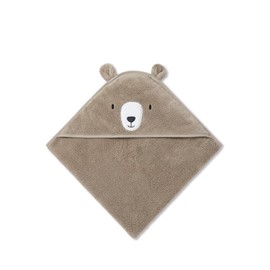 MORI Baby Boys and Girls Hooded Bear Bath Towel in Taupe - 100% Organic Cotton Unisex Infant Soft Blanket - Absorbent and Long Lasting - 100 x 88 cm