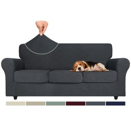 ZNSAYOTX Super Stretch Sofa Slipcovers 4 Piece, Newest Striped Couch Covers for 3 Cushion Sofa, Dog Cat Pets Proof Universal Soft Couch Protector Washable Durable Anti Slip (71"-91", Dark Grey)