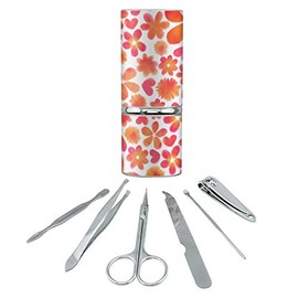 Watercolor Flowers and Hearts Pattern Stainless Steel Manicure Pedicure Grooming Beauty Care Travel Kit