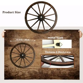 (2 Pieces) 12" Wood Carved Wheel Decor, Western Style Decorative Wagon Wheels for Modern Vintage Home Decor, Suitable for Farmhouse, Living Room, Bookcase, Bar, Garage, Coffee Shop, Studio Decor